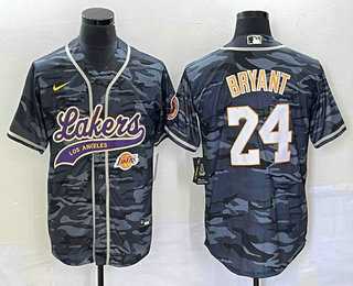 Men%27s Los Angeles Lakers #24 Kobe Bryant Black Camo With Patch Cool Base Stitched Baseball Jersey1